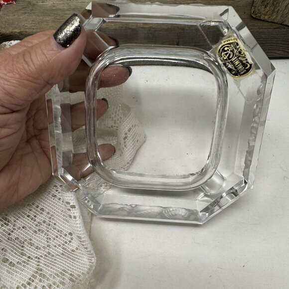 Vintage Bohemian Crystal Ashtray With Frosted Zodiac Design Elegant  & Heavy - Picture 15 of 16